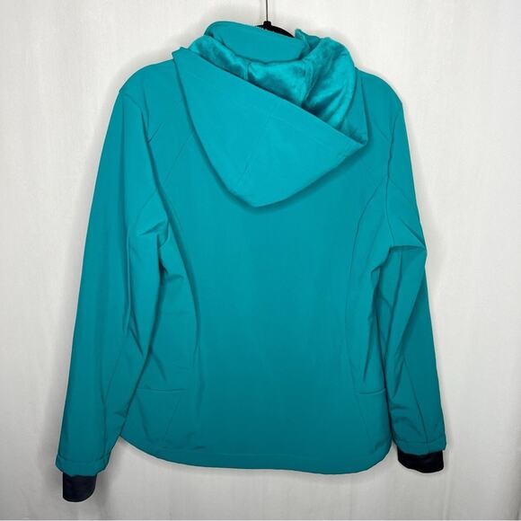 FREE COUNTRY / teal blue faux fur lined full zip hooded jacket / L - Picture 2 of 7